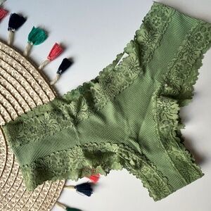 Victoria's Secret PINK Ribbed Lace Waist Cheekster Panty Green Medium NEW